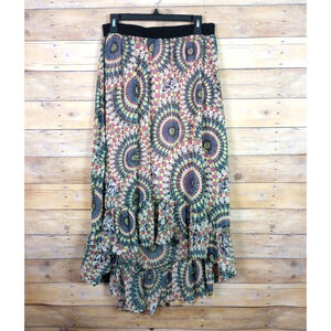 I Jeans by Buffalo Skirt Large Multi Color High Low Maxi Medallion Boho Flowy
